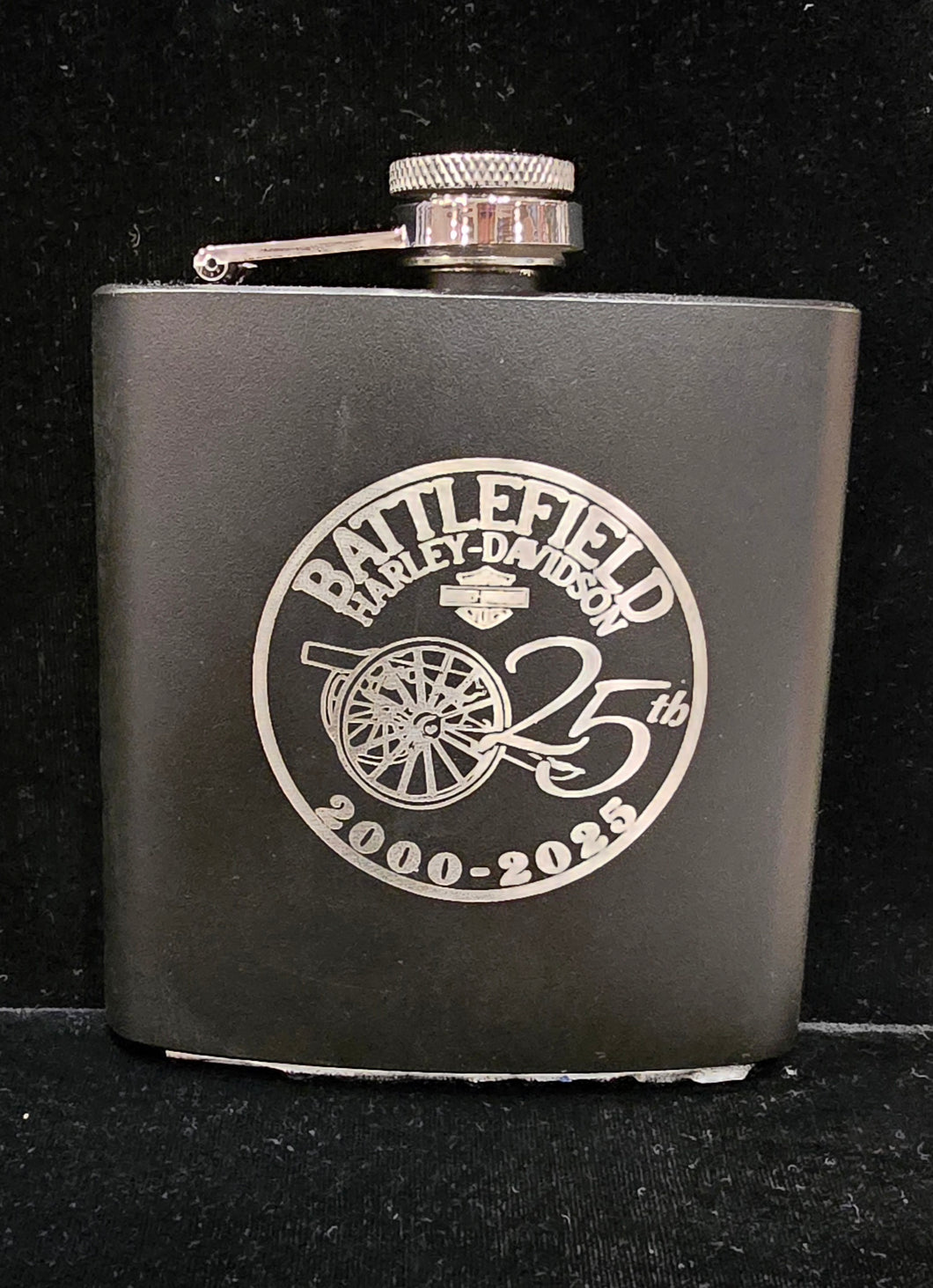 Battlefield Harley-Davidson 25th Anniversary 4oz Black Flask