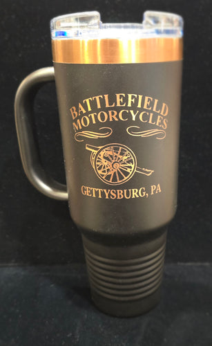 Battlefield Motorcycles Gettysburg, PA 40oz Travel Mug Black/Copper