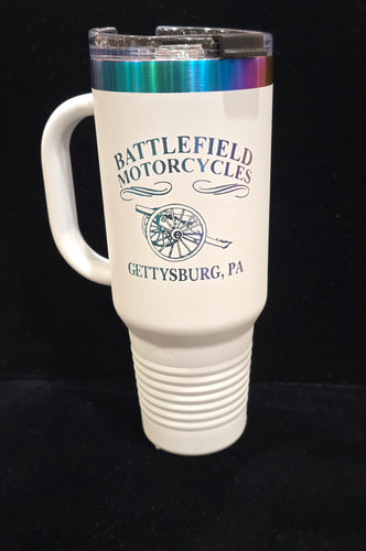 Battlefield Motorcycles Gettysburg, PA 40oz Travel Mug     40whtonraintum