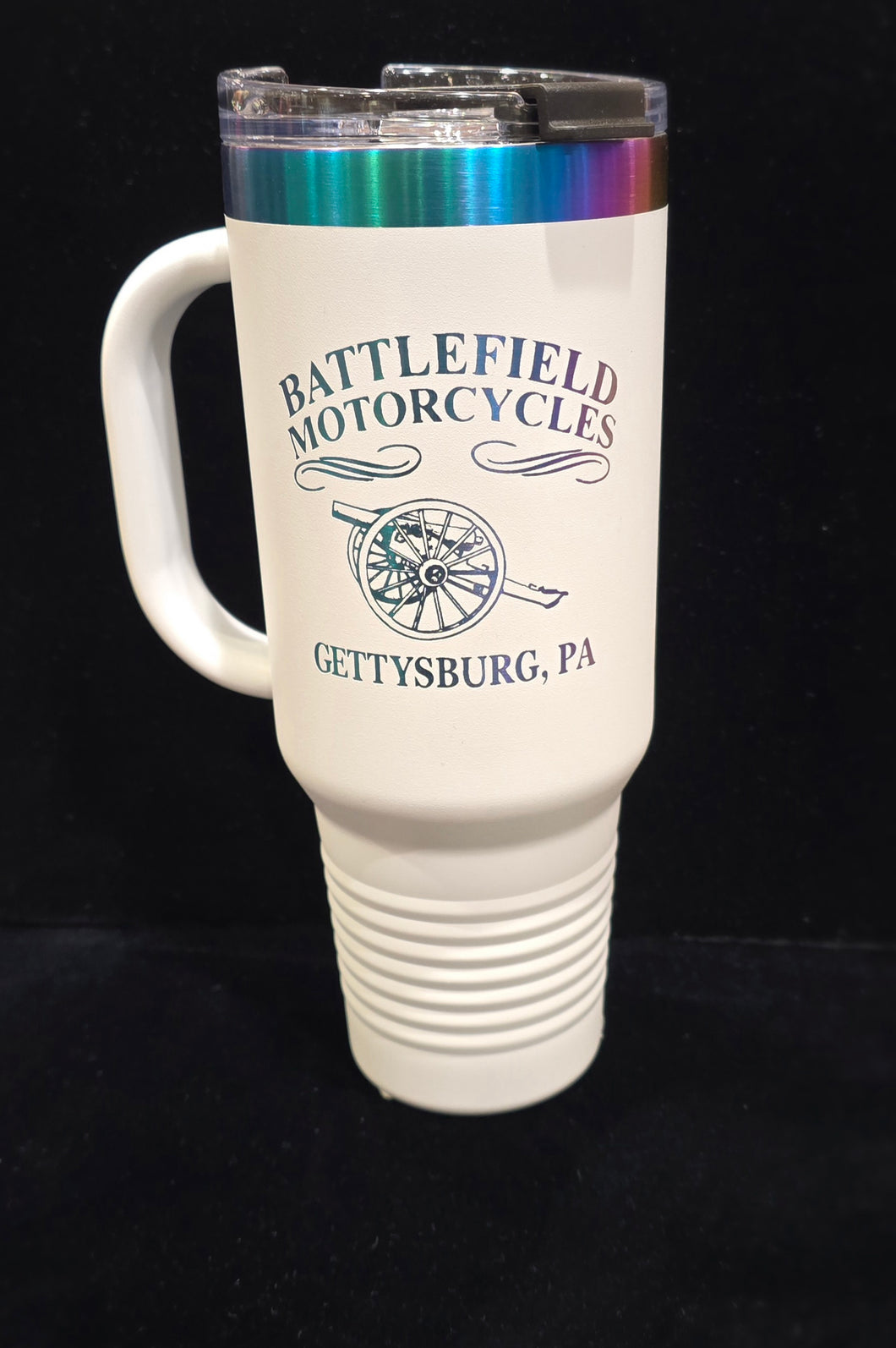 Battlefield Motorcycles Gettysburg, PA 40oz Travel Mug     40whtonraintum