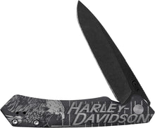 Load image into Gallery viewer, Harley-Davidson Frame Lock Black Aluminum Steel Pocket Knife   52260