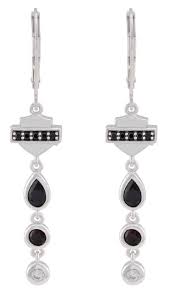Harley-Davidson® women's Bar & Shield Black Garland Drop Stone Earrings  HDE0579
