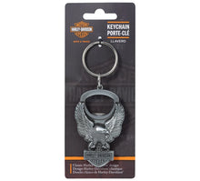 Load image into Gallery viewer, Harley-Davidson® Up-Winged Eagle Heavy-Duty Bottle Opener Key Chain, Antique Nickel Finish 4579