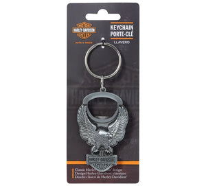 Harley-Davidson® Up-Winged Eagle Heavy-Duty Bottle Opener Key Chain, Antique Nickel Finish 4579