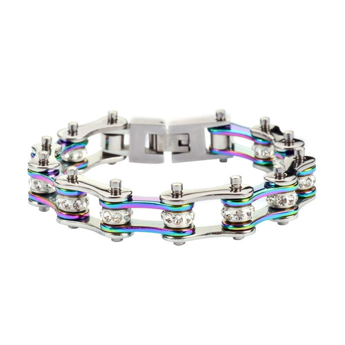 Two Tone Silver/Rainbow With White Crystal Centers, SK1207