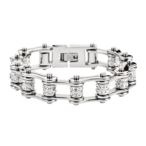All Stainless Steel Double Crystal Rollers Bracelet, SK1301