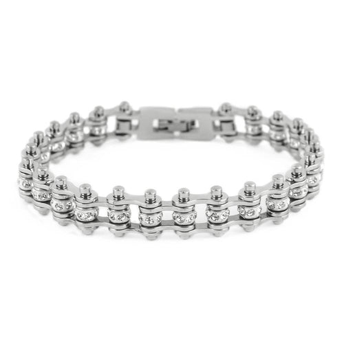 Mini Size All Stainless Steel With White Crystal Centers Bracelet, SK2005