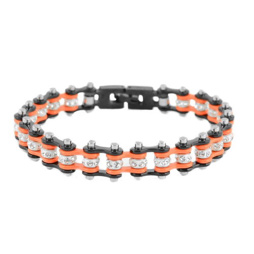 Mini Size Two Tone Black/Orange With White Crystal Centers Bracelet, SK2012