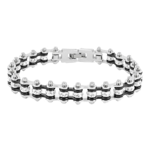 Mini Size Two Tone Silver/Black With White Crystal Centers Bracelet, SK2016