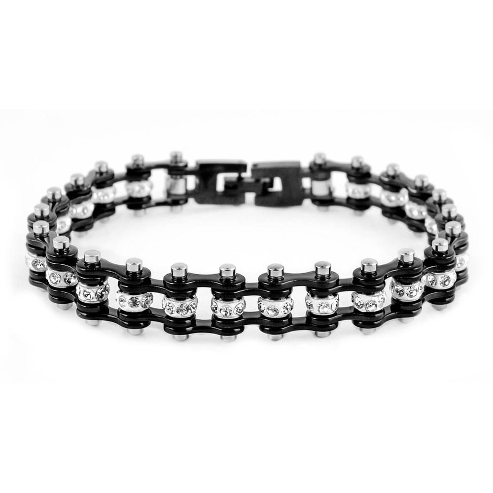 Mini Size Two Tone Silver/Black With White Crystal Centers Bracelet, SK2017