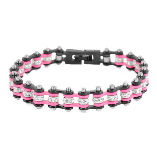 Mini Size Two Tone Black/Pink With White Crystal Centers Bracelet, SK2097