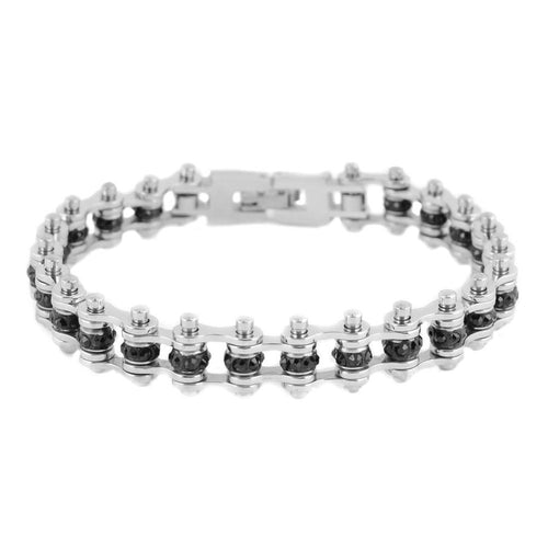 Mini Size Two Tone Silver With Black Crystal Centers Bracelet, SK2206
