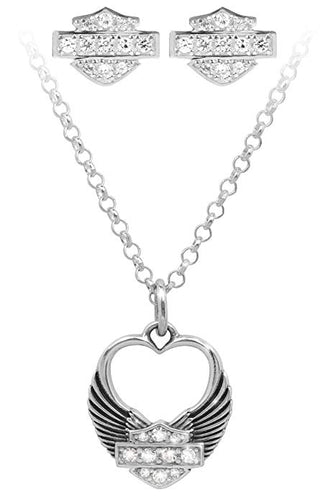 Harley-Davidson® Women's Winged Heart Necklace and Earrings Set, HDS0004